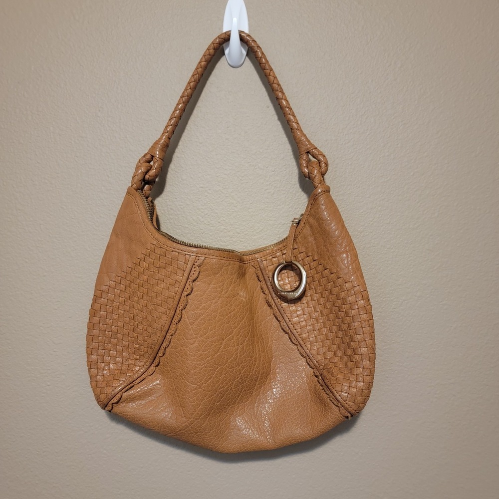 Elliott Lucca Womans Tan Braided Leather  Hobo‎ Bag Medium Size